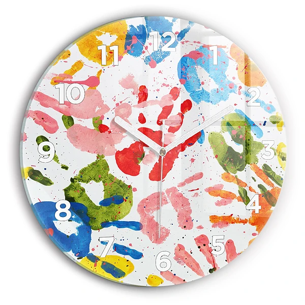 Wanduhr glas rund Handabdrücke von Kindern