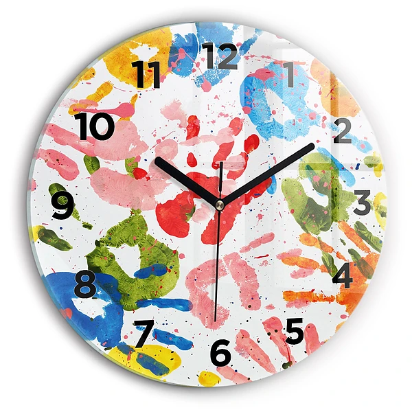 Wanduhr glas rund Handabdrücke von Kindern