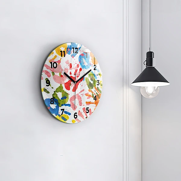 Wanduhr glas rund Handabdrücke von Kindern