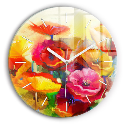 Wanduhr rund mit motiv Bunte Mohnblumen