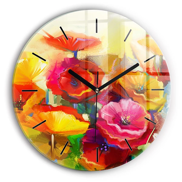 Wanduhr rund mit motiv Bunte Mohnblumen
