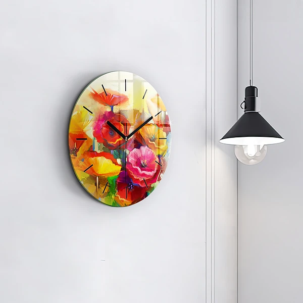 Wanduhr rund mit motiv Bunte Mohnblumen