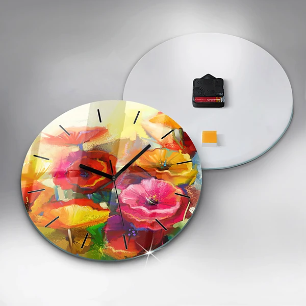 Wanduhr rund mit motiv Bunte Mohnblumen