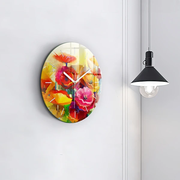 Wanduhr rund mit motiv Bunte Mohnblumen