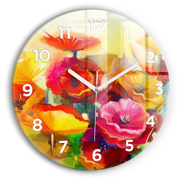 Wanduhr rund mit motiv Bunte Mohnblumen