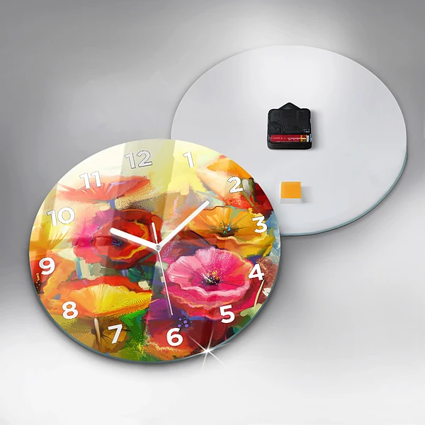 Wanduhr rund mit motiv Bunte Mohnblumen