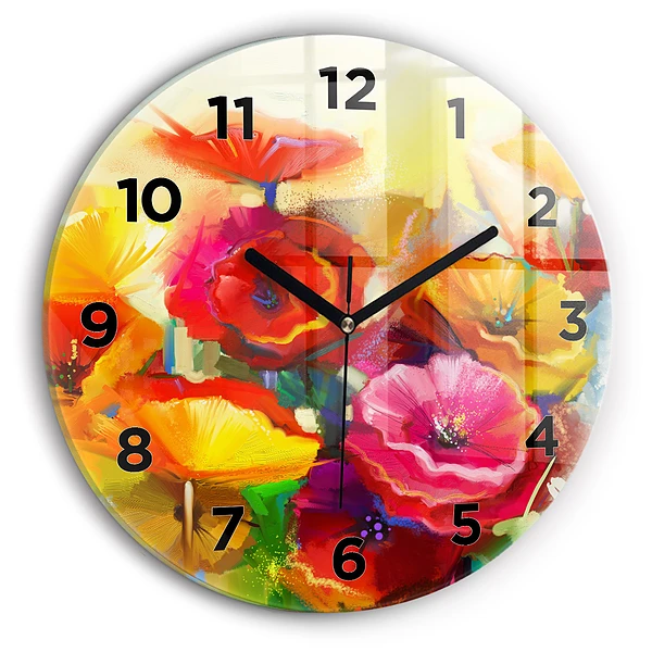 Wanduhr rund mit motiv Bunte Mohnblumen