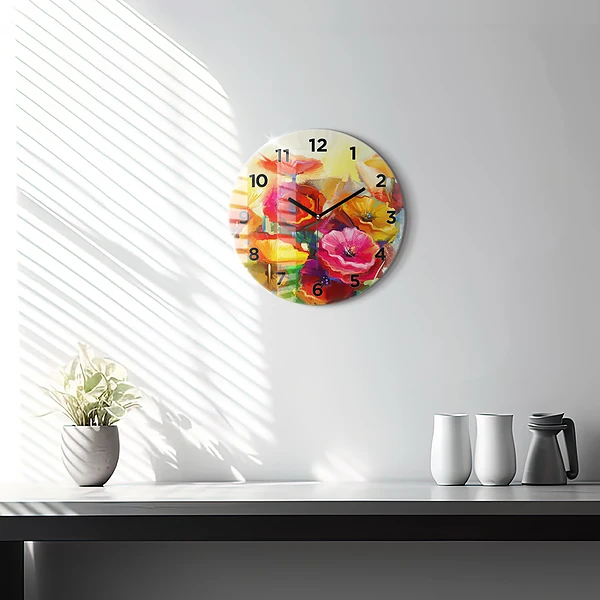Wanduhr rund mit motiv Bunte Mohnblumen