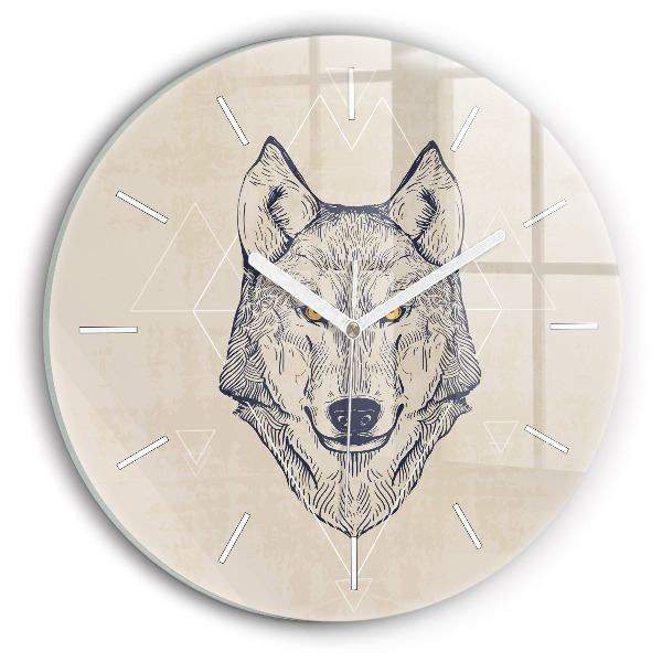 Wanduhr glas rund Wolfskopf