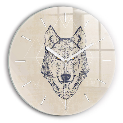 Wanduhr glas rund Wolfskopf