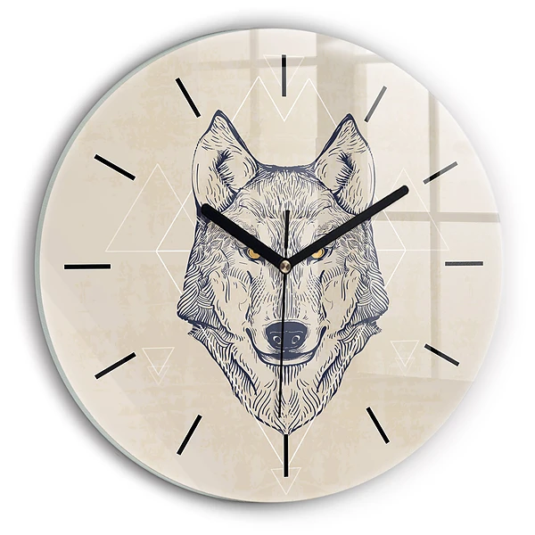 Wanduhr glas rund Wolfskopf