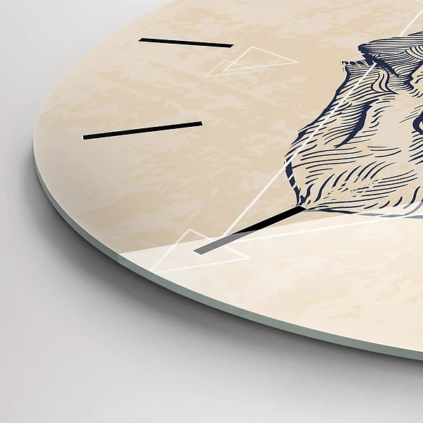 Wanduhr glas rund Wolfskopf