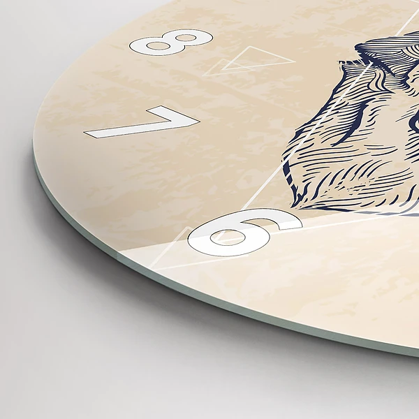Wanduhr glas rund Wolfskopf