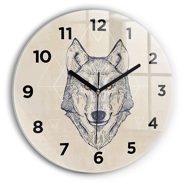 Wanduhr glas rund Wolfskopf