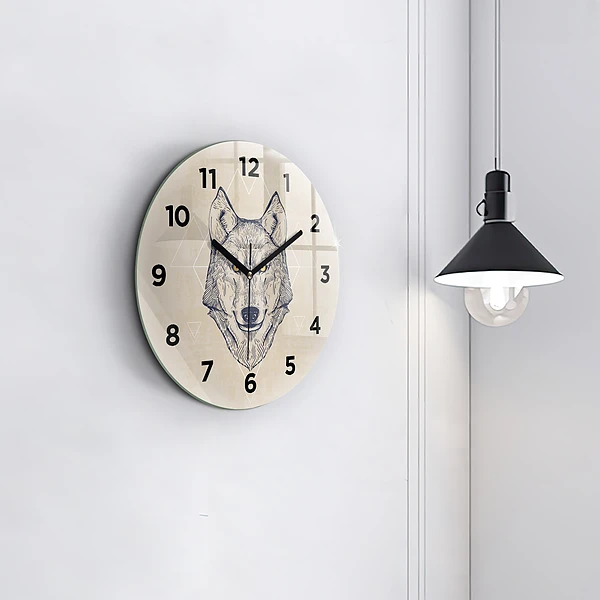 Wanduhr glas rund Wolfskopf