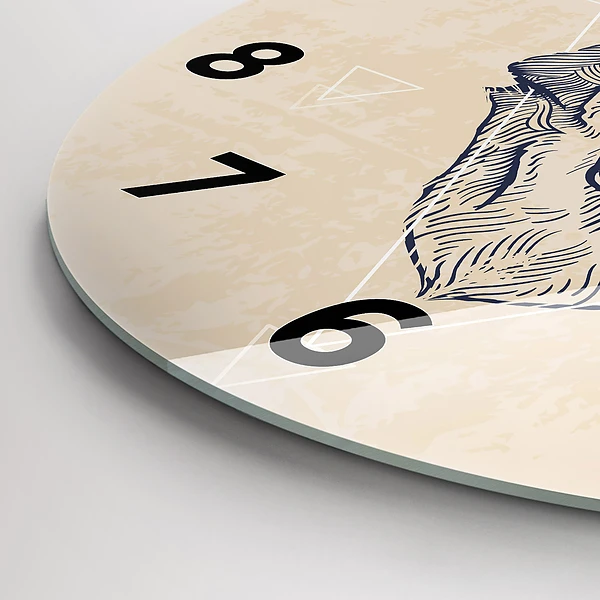 Wanduhr glas rund Wolfskopf