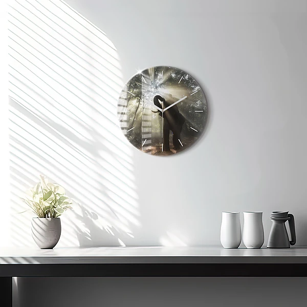 Wanduhr rund mit motiv Elefant im Dschungel