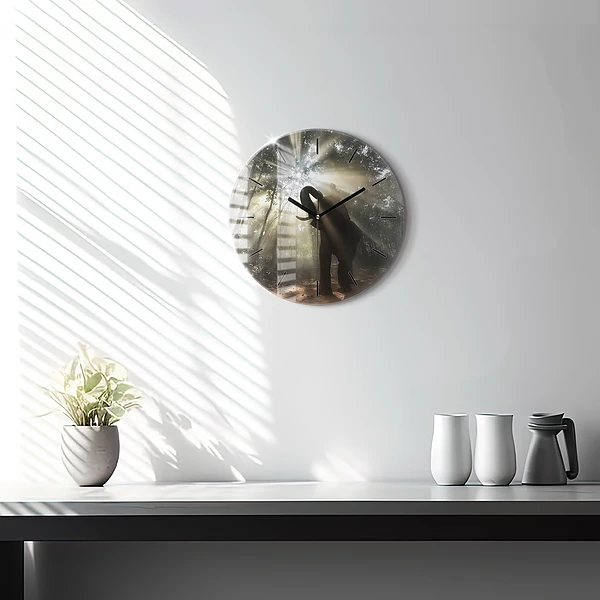 Wanduhr rund mit motiv Elefant im Dschungel