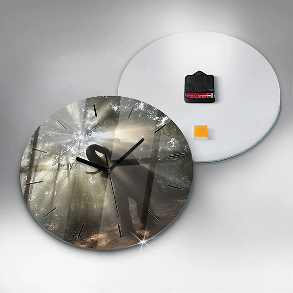 Wanduhr rund mit motiv Elefant im Dschungel