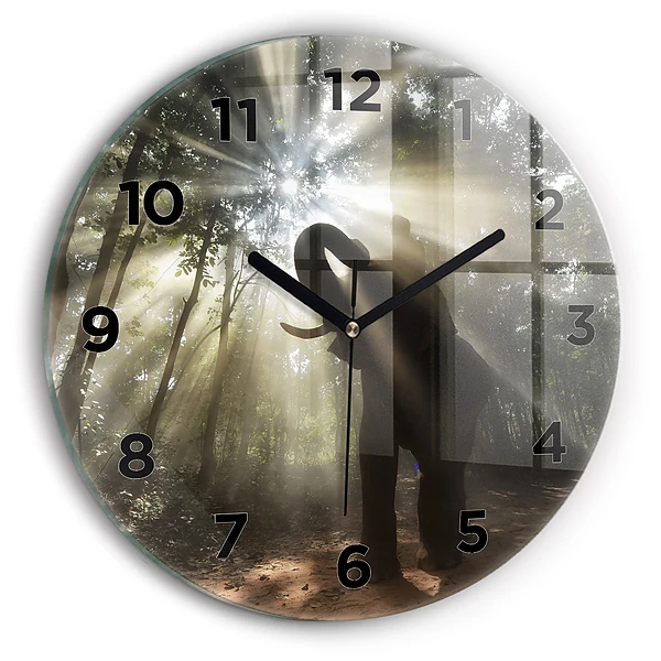Wanduhr rund mit motiv Elefant im Dschungel
