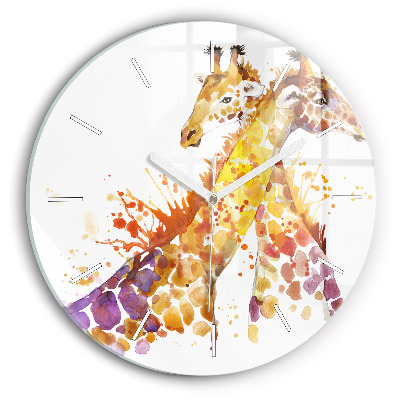 Wanduhr glas rund Giraffe Aquarell