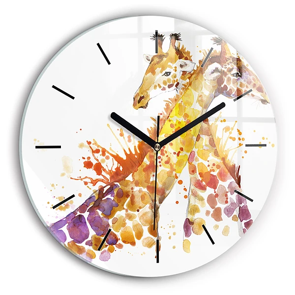 Wanduhr glas rund Giraffe Aquarell