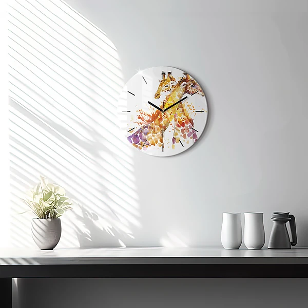 Wanduhr glas rund Giraffe Aquarell