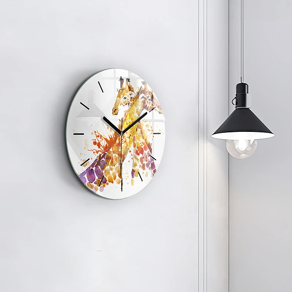 Wanduhr glas rund Giraffe Aquarell