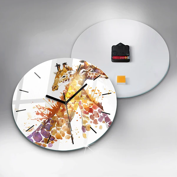 Wanduhr glas rund Giraffe Aquarell