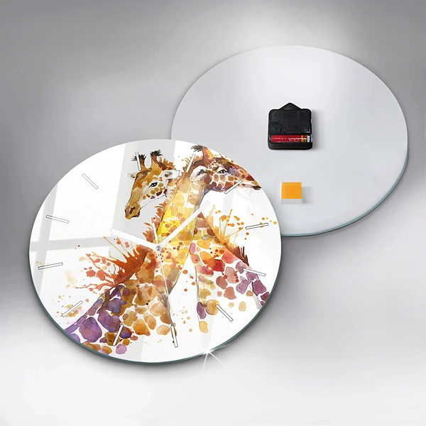 Wanduhr glas rund Giraffe Aquarell