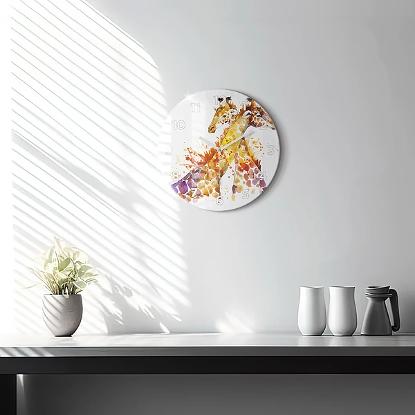 Wanduhr glas rund Giraffe Aquarell