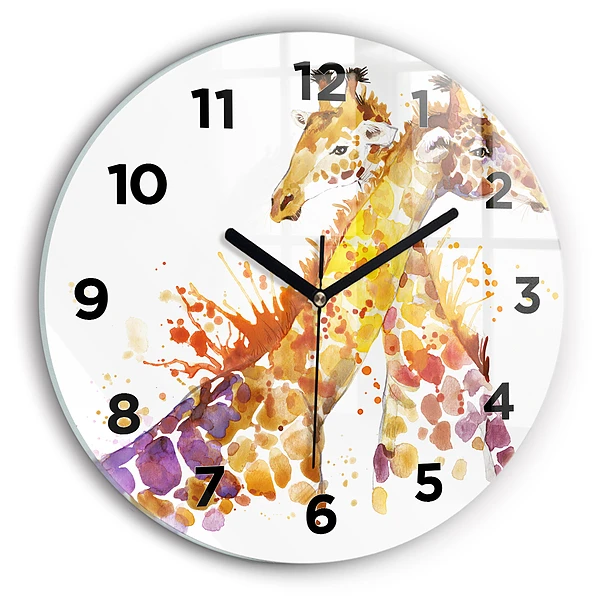 Wanduhr glas rund Giraffe Aquarell