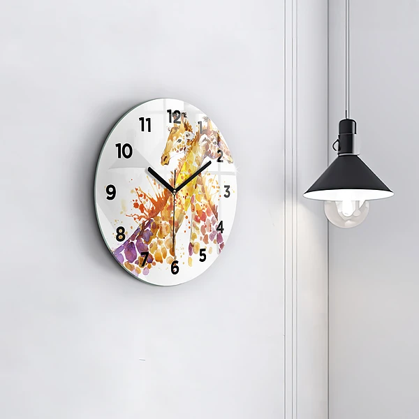 Wanduhr glas rund Giraffe Aquarell