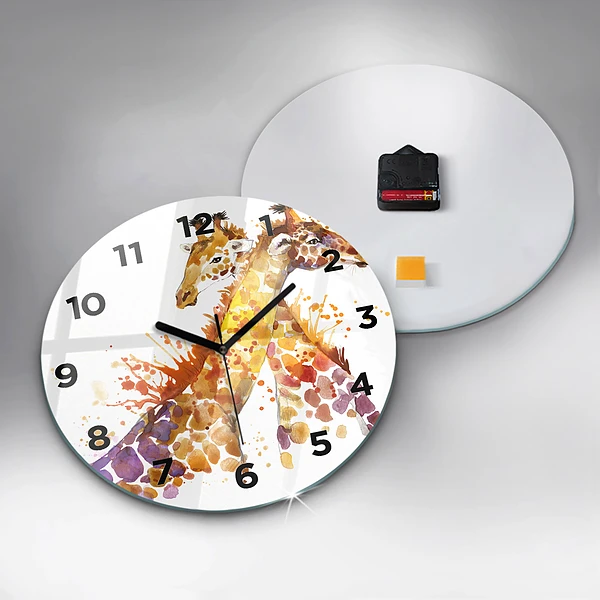 Wanduhr glas rund Giraffe Aquarell