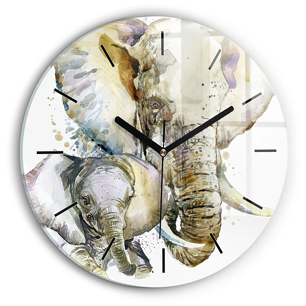 Wanduhr rund mit motiv Gemalte Tiere Elefant
