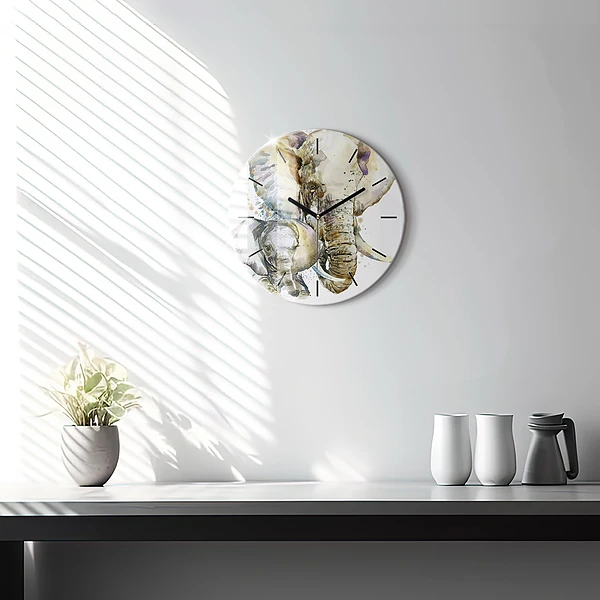Wanduhr rund mit motiv Gemalte Tiere Elefant