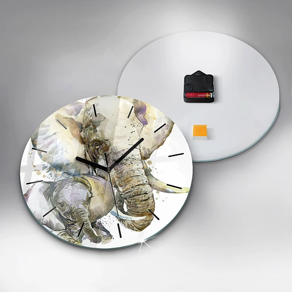 Wanduhr rund mit motiv Gemalte Tiere Elefant