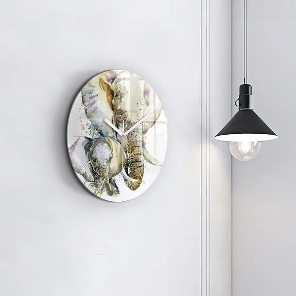 Wanduhr rund mit motiv Gemalte Tiere Elefant