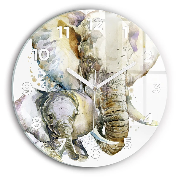 Wanduhr rund mit motiv Gemalte Tiere Elefant