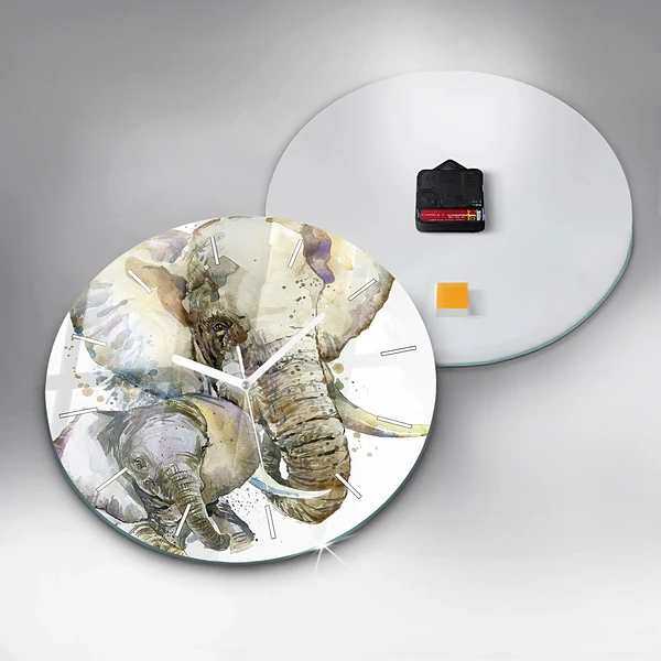 Wanduhr rund mit motiv Gemalte Tiere Elefant