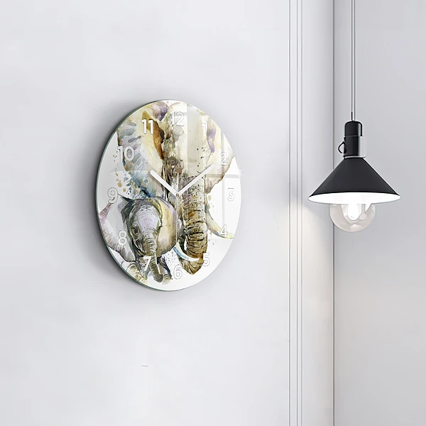 Wanduhr rund mit motiv Gemalte Tiere Elefant