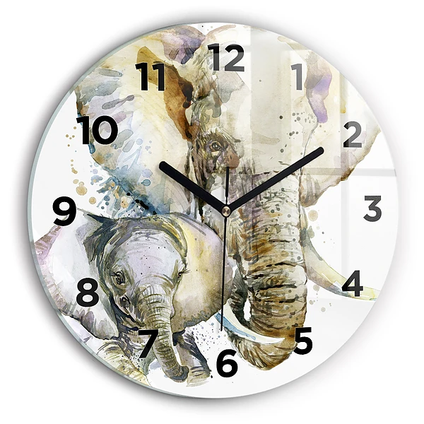 Wanduhr rund mit motiv Gemalte Tiere Elefant