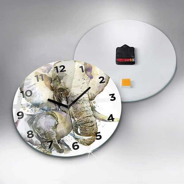 Wanduhr rund mit motiv Gemalte Tiere Elefant