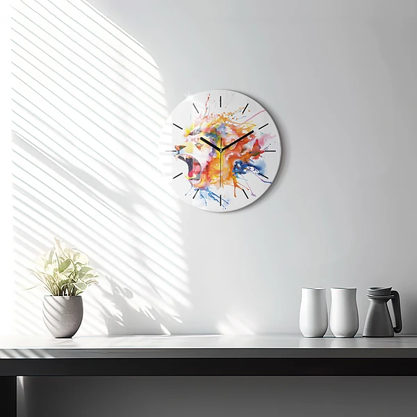 Wanduhr rund mit motiv Löwe - Aquarell