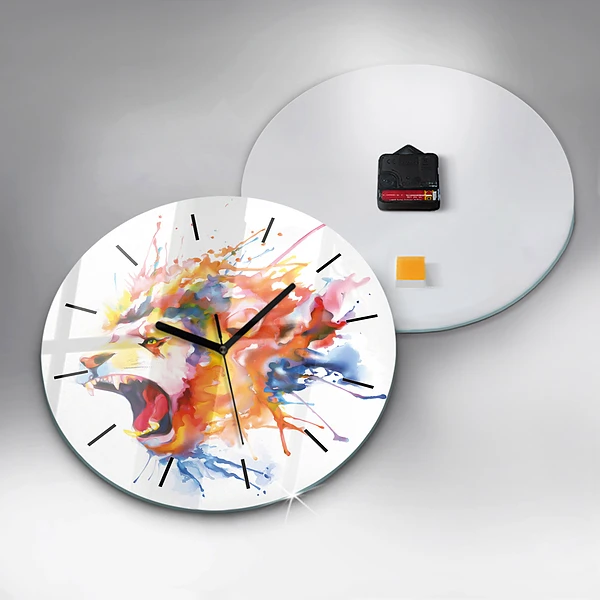 Wanduhr rund mit motiv Löwe - Aquarell