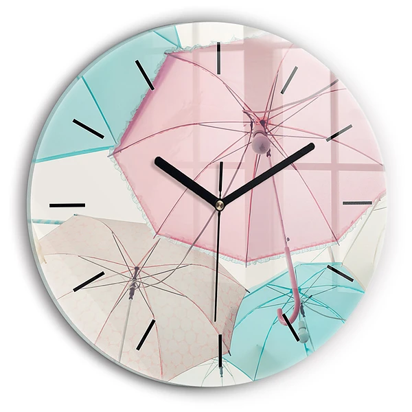 Wanduhr rund Pastell Regenschirme