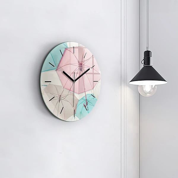Wanduhr rund Pastell Regenschirme