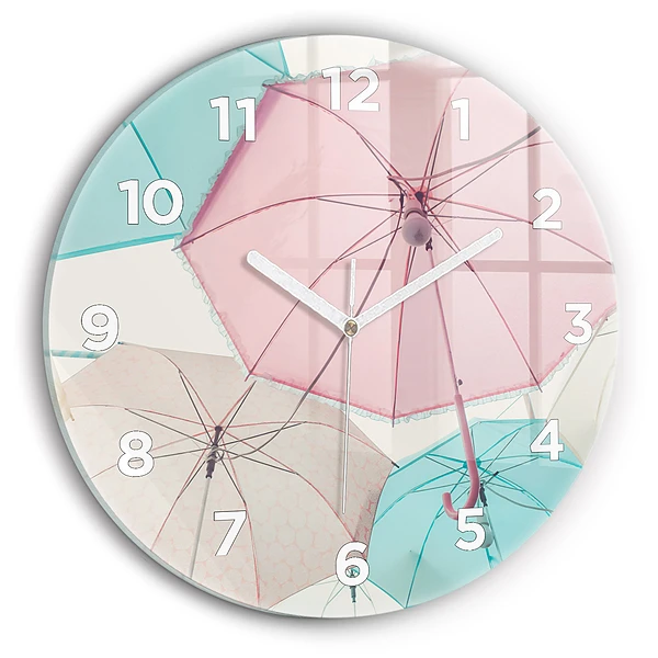 Wanduhr rund Pastell Regenschirme