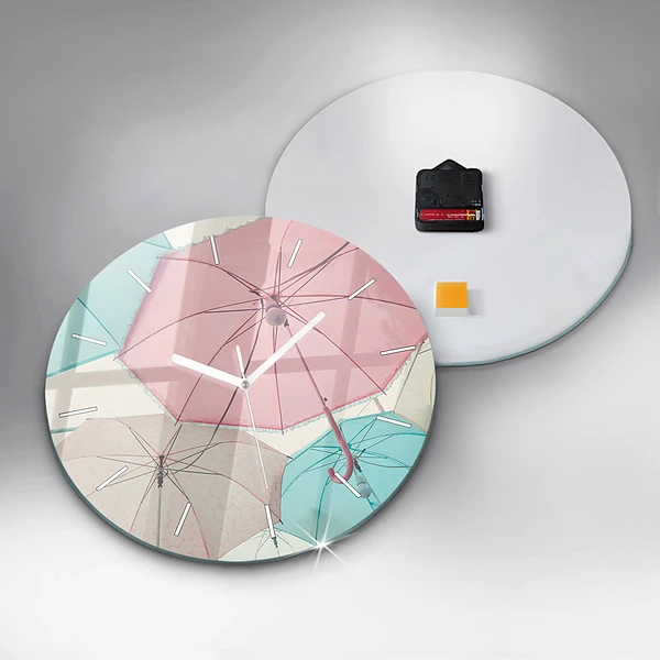 Wanduhr rund Pastell Regenschirme