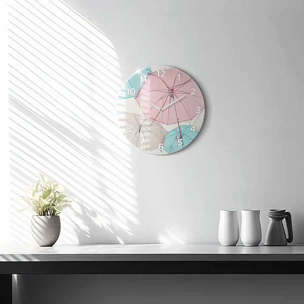 Wanduhr rund Pastell Regenschirme